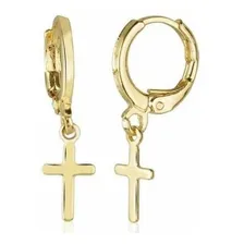 Brinco 1 Par Masculino Feminino Cruz Banhado A Ouro 18k Cor Dourado Foto mini  3