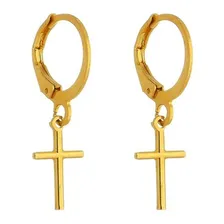 Brinco 1 Par Masculino Feminino Cruz Banhado A Ouro 18k Cor Dourado Foto  mini 1