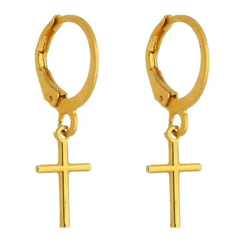Brinco 1 Par Masculino Feminino Cruz Banhado A Ouro 18k Cor Dourado Foto 1