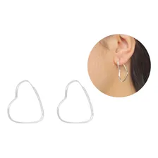 Brinco Argola Coração Pequeno Feminino 3cm Em Prata 925 Foto mini 4