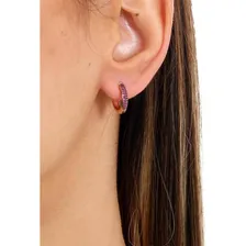 Brinco Argola Cravejada 2 Fileiras Banho Ros茅 Zirc么nia Pink Foto mini 2