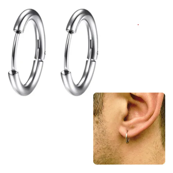 Brinco Argola Masculino Feminino Aço Prata Click Foto 1