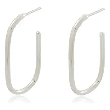 Brinco Argola Oval Banhado A Rodio Branco Foto mini 1