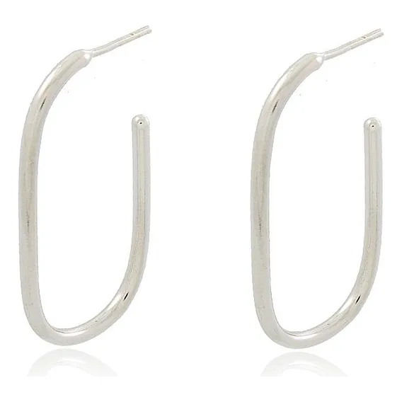 Brinco Argola Oval Banhado A Rodio Branco Foto 1
