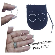 Brinco Argola Prata 925 Coração 2cm Presente Foto mini 4