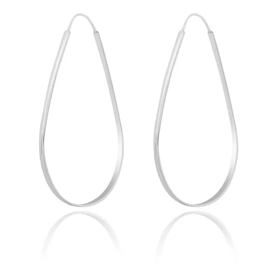 Brinco Argola Prata 925 Feminino 5cm Gota Maravilhosa Foto 1