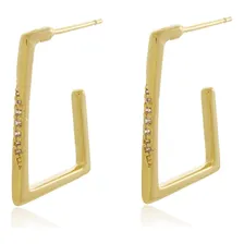 Brinco Argola Quadrada Pedras Zircônias Banhado Ouro 18k Foto  mini 1