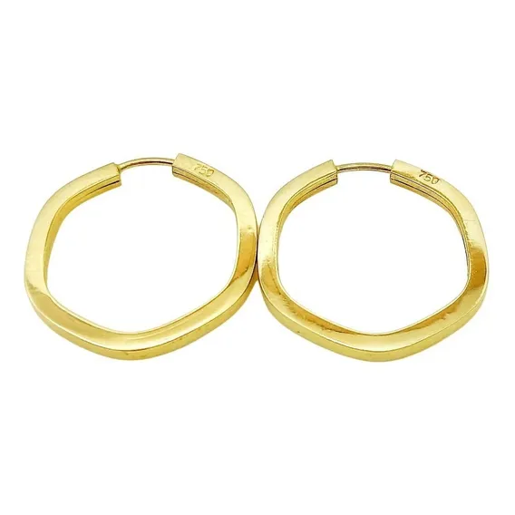 Brinco Argola Sextavada Fio 2mm Ouro 18k-750 Foto 1