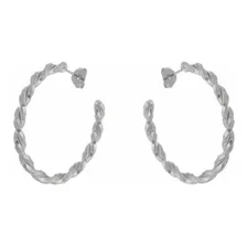 Brinco Argola Trançada Banhada Ródio Branco Semijoia Foto mini 1
