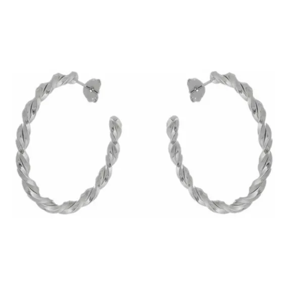 Brinco Argola Trançada Banhada Ródio Branco Semijoia Foto 1