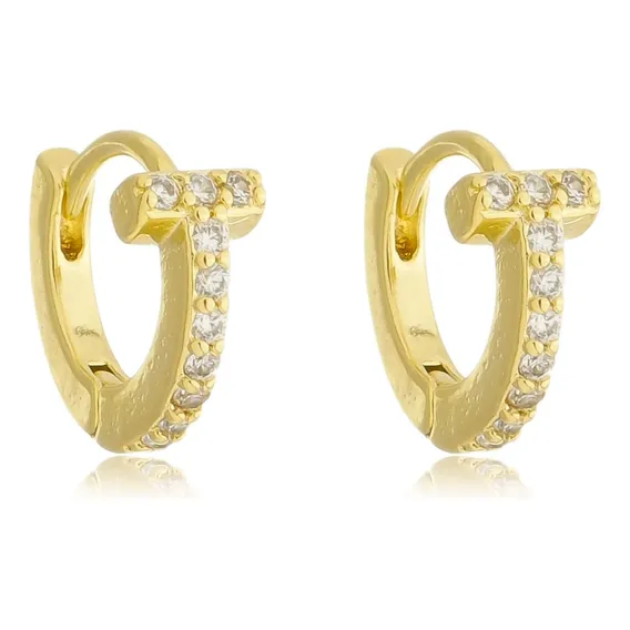 Brinco Argola Zirconia Cravejada Banhado A Ouro 18k Foto 1