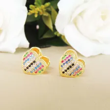 Brinco Argolinha Coração Com Mini Zirconias Coloridas Foto mini  2