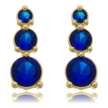 Brinco Azul Pedras Royal Banhado A Ouro 18k Foto  mini 1