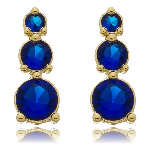 Brinco Azul Pedras Royal Banhado A Ouro 18k Foto 1