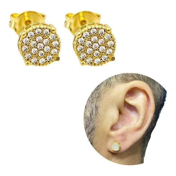Brinco Banhado A Ouro Cravejado Brinco Masculino De Ouro 18k Foto 1