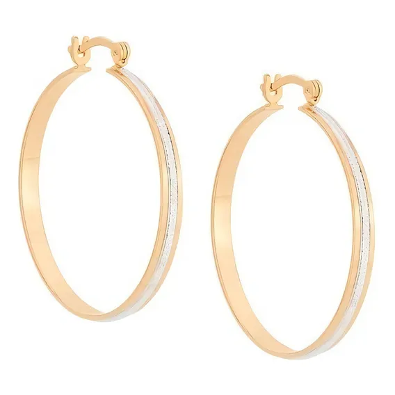 Brinco Banhado Ouro Argola Com Filete De Rhodium C/ Foto 1