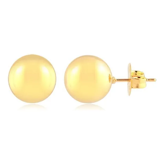 Brinco Bola 12mm Folheado Ouro Zirc么nia Folheado A Ouro Foto 1