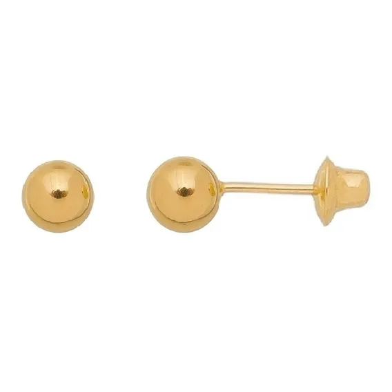 Brinco Bola 4mm Em Ouro 18k P/ Recem Nascido Bebe 2º Furo Foto 1