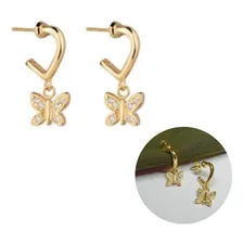 Brinco Borboleta Cravejada Zircônia Folheado Ouro 18k Foto mini 4