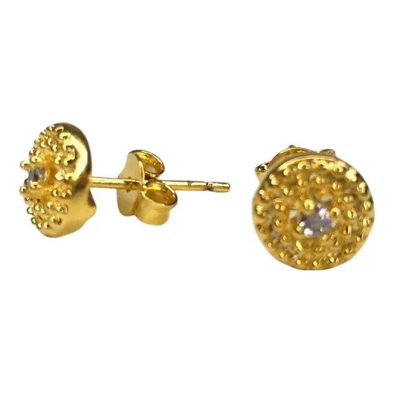 Brinco Círculo Com Zircônia Central Folheado Em Ouro 18k Foto 1