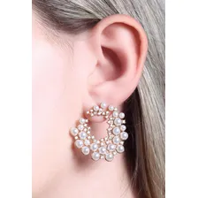Brinco Clássico Pérolas Com Micro Zircônias Semijoia Banhado Foto mini 3