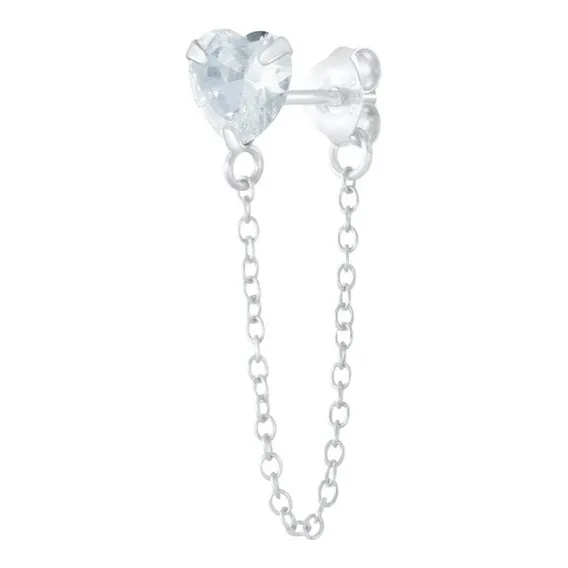 Brinco Com Pedra Zirconia Tipo Piercing Ear Prata 925 Foto 1