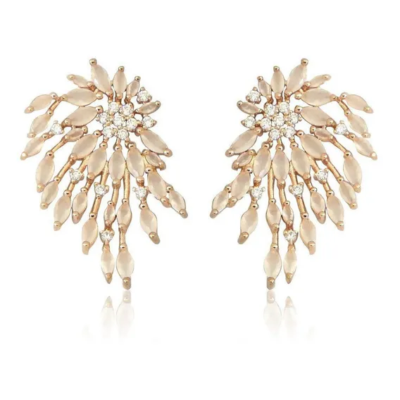 Brinco Com Pedras E Strass Em Ouro Rosé Foto 1