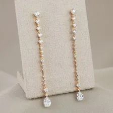 Brinco Comprido Festa Luxo Zircônias Semijoia Banho Ouro 18k Foto mini  2
