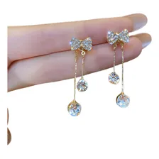 Brinco De Festa Dourado Feminino Strass Delicado Luxuoso Foto mini 1
