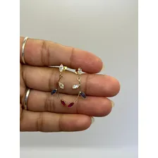 Brinco De Ouro 18k 750 Galho Com Zirconias Navetes Coloridas Foto mini 4