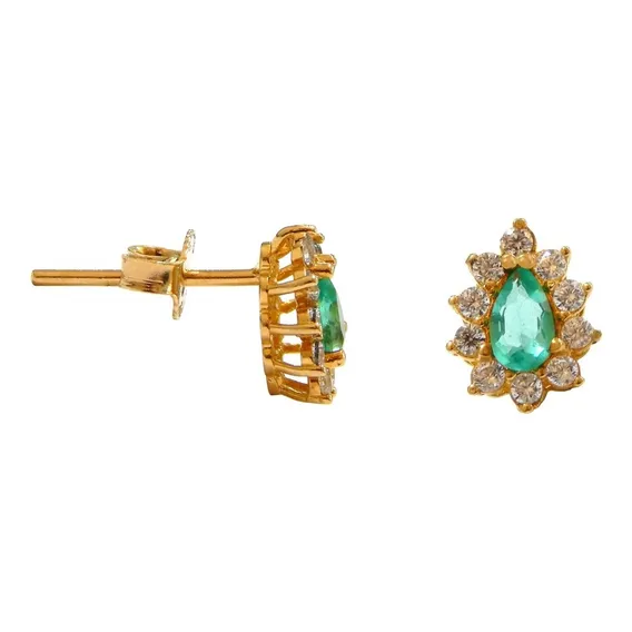 Brinco De Ouro 18k Turmalina Para铆ba E Zirc么nias Cor Amarelo Foto 1