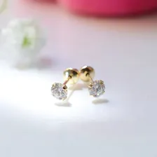 Brinco De Pedrinha 3mm Em Ouro 18k (bebe) Recém Nascido Cor Branco Foto mini  2
