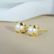 Brinco De Pérola Com Detalhe Dourado Folheado Foto mini  3