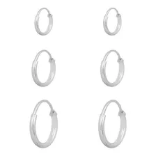 Brinco De Prata Masculino 925 Argola 3 Pares 10mm 12mm 14mm Foto mini 1