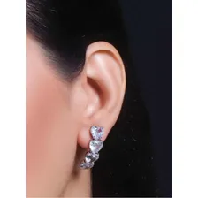 Brinco Ear Hook Zircônias Semijoia Banhado Ródio Branco Luxo Foto mini 4