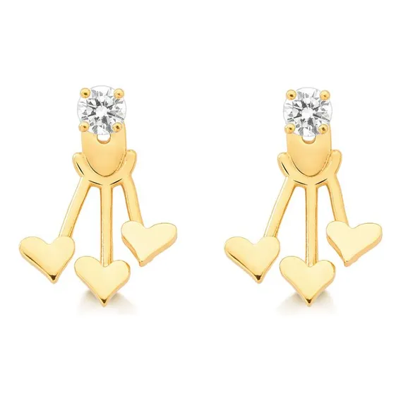 Brinco Ear Jacket Com Zirc么nia E Banho De Ouro 18k Foto 1