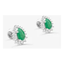 Brinco Em Gota Com Esmeralda E Diamantes Em Ouro Branco 18k Foto mini  3