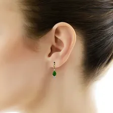 Brinco Em Ouro 18k Com Jade E Com Diamantes - Linha Radiante Foto mini 1