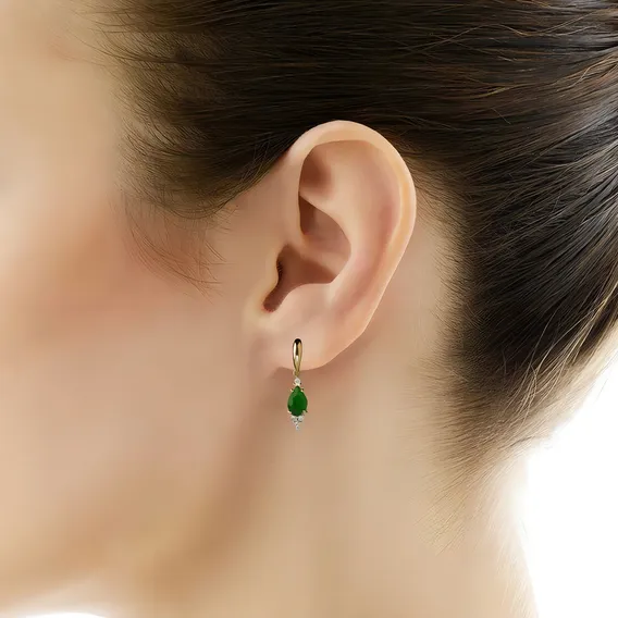 Brinco Em Ouro 18k Com Jade E Com Diamantes - Linha Radiante Foto 1