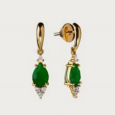 Brinco Em Ouro 18k Com Jade E Com Diamantes - Linha Radiante Foto mini 2