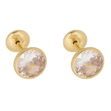Brinco Em Ouro 18k De Zirconia 5mm Castroado Com Caixinha Foto mini 1