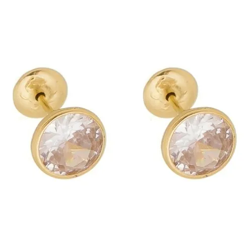 Brinco Em Ouro 18k De Zirconia 5mm Castroado Com Caixinha Foto 1