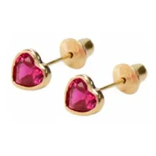 Brinco Em Ouro 18k Infantil Coração Pedra Zirconia 4mm Foto mini 4