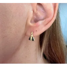 Brinco Em Ouro 18k Nossa Senhora Aparecida Manto Rodinado Foto mini  2