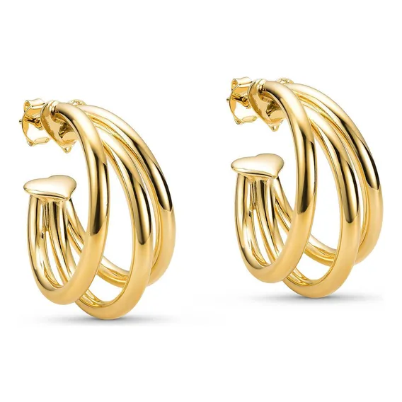 Brinco Feminino Argola Tripla Tubular Ouro 18k Foto 1