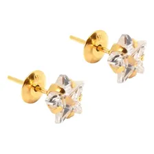 Brinco Feminino De Zirc么nia 6mm Em Ouro 18k Estrela Foto mini 2