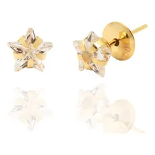 Brinco Feminino De Zirc么nia 6mm Em Ouro 18k Estrela Foto mini 1