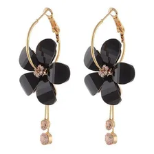 Brinco Feminino Delicado Flor Argola Vintage Mandal Preto Foto mini  2