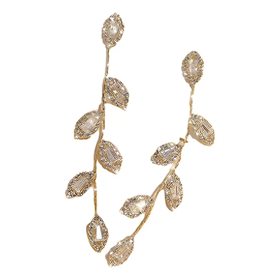 Brinco Feminino Longo Comprido Folheado Ouro 18k Folhas C544 Foto 1