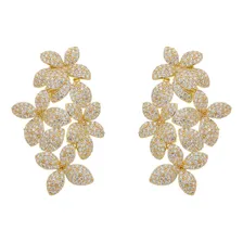 Brinco Flor Cravejado Ouro 18k/r贸dio Zirc么nia 4,7cm Foto mini 1